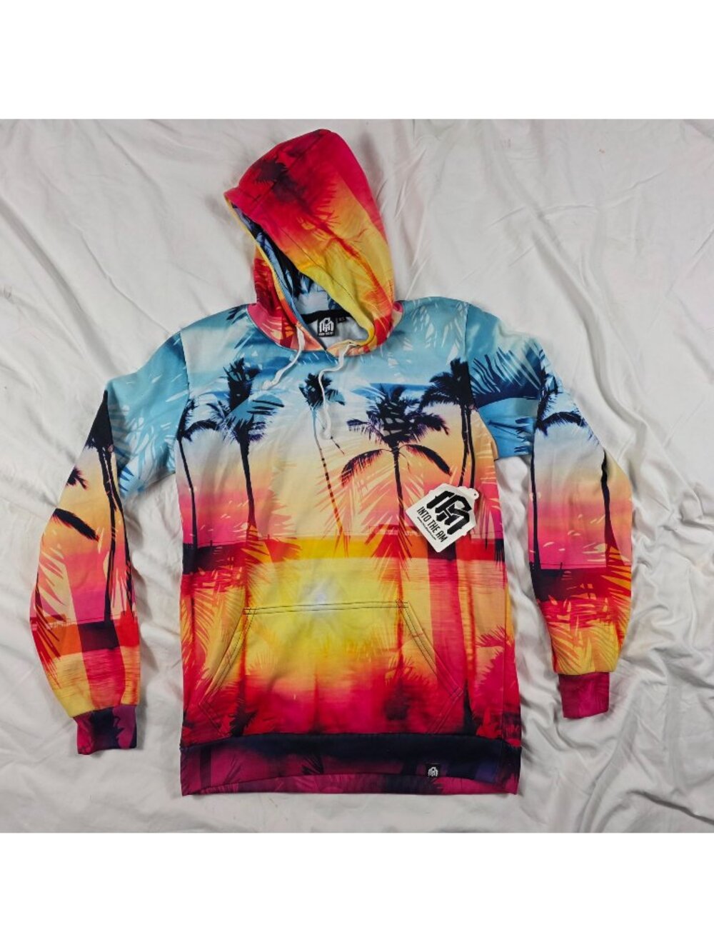 Into The AM Tropical Sunset Hoodie Adults Size XS Palm Tree All Over Print